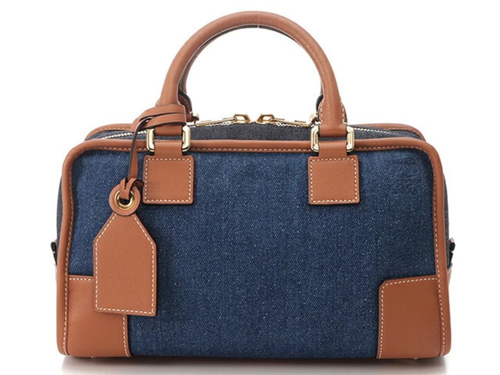 Loewe Amazona Denim Leather Blue Brown Shoulder Strap Handbag